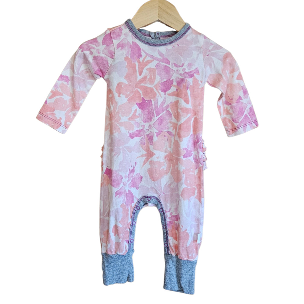Burt's Bees Baby Organic Cotton Pink Floral Ruffle Romper Jumpsuit 0-3 Months